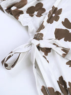 Date Night Dresses White Brown Floral Spaghetti Strap Twist Front Drawstring Side Bodycon Mini Dress