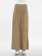 Midi Skirt Soft Suede Fabric High Waist Back Slit Vintage Midi Skirt
