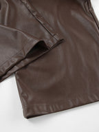 High Waist Faux Leather Wide Leg Pants Brown Straight Leg Casual Trousers