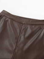 High Waist Faux Leather Wide Leg Pants Brown Straight Leg Casual Trousers