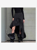 High Waist Ruffle High Low Hem Black Women Skirt Asymmetrical Midi Skirt