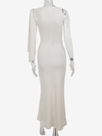 Party Dresses Black Cream Off Shoulder Mermaid Maxi Dress Sash Tie Long Sleeve Evening Gown