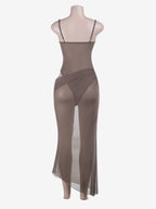 Night Out Dresses Brown Ruched Spaghetti Strap Maxi Dress Side Cutout High Split Mermaid Bodycon Party Gown