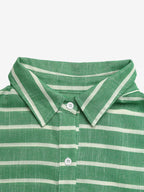 Green Pink Horizontal Striped Button Down Shirt Collar Pocket Long Sleeve Oversized Casual Blouse