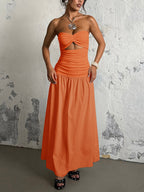 Vacation Dresses Strapless Cutout Waist Maxi Dress Sweetheart Bustier Flowy Mermaid Gown
