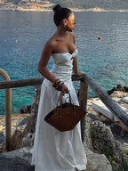 Vacation Dresses Strapless Cutout Waist Maxi Dress Sweetheart Bustier Flowy Mermaid Gown