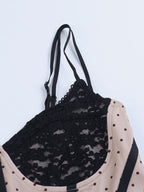 Contrast Lace Polka Dot Corset Camisole Thin Spaghetti Strap Bone Structured Slim Crop Bustier Top