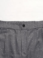 Grey Vertical Striped Wide Leg Trousers High Waist Elastic Back Loose Casual Palazzo Pants