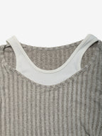 Fake Two Piece Ribbed Knit Long Sleeve Top Scoop Neck Layered Slim Casual Shirt