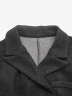 Dark Gray Wool Blend Peplum Blazer Women Double Breasted Lapel Slim Waist Short Suit Jacket