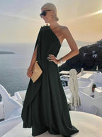 One Shoulder Maxi Dress for Women - Minimalist Cape Sleeve Drape Gown - Summer Beach Wedding Guest 2026