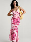 Large Floral Print Spaghetti Strap V-Neck Bodycon Maxi Dress