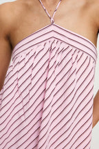 Striped Print Sleeveless Halter Neck Loose Vacation Mini Dress