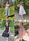 Smocked Bodice Flutter Sleeve Tiered A-Line Midi Dress