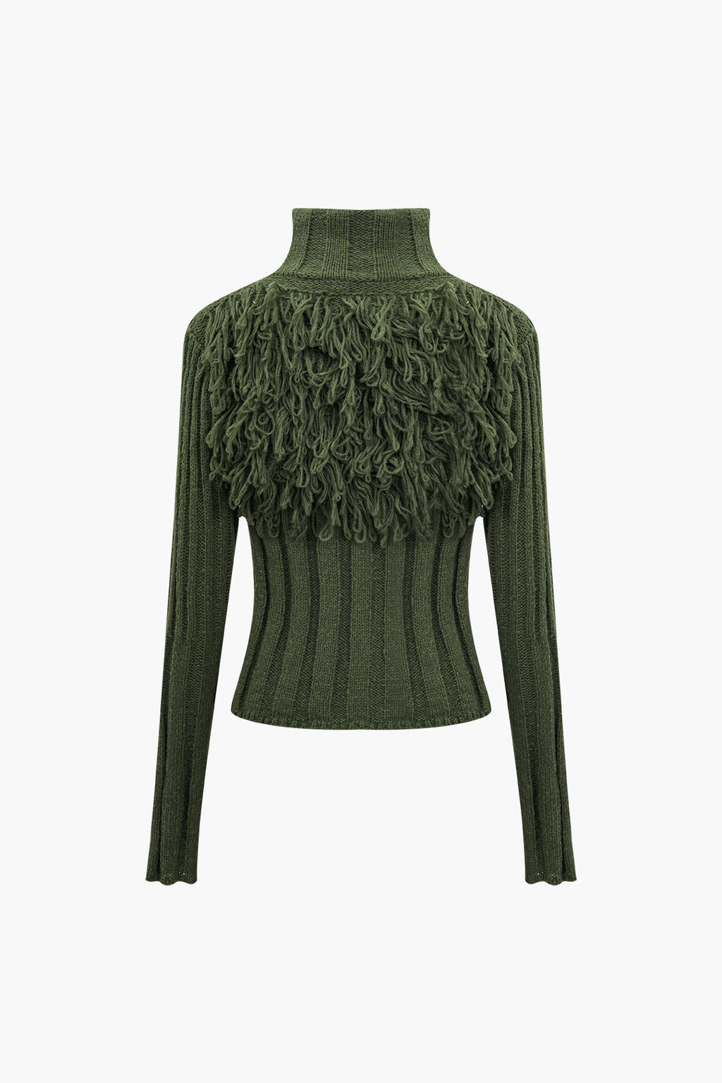 Solid Sweater Fringe Zipper Long-Sleeve Top