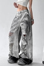 Washed Ripped Wide Leg Jeans