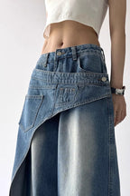 Asymmetric Panel Patchwork Wide Leg High Waist Jeans