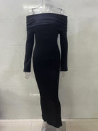 Maxi Off Shoulder Knit Dress With Flare Sleeve For Women 2026
