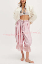 Pastoral Style Elastic Waist Lace Hem Bloomer Pants
