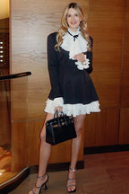 Ruffle Collar Jabot Bow Long Sleeve A-Line Mini Dress