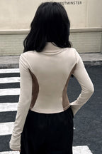Stand Collar Zip Cardigan Slim Color Block Pilates Running Jacket
