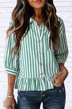 Striped Ruffle Hem Button-Down Shirt | Chic Women__ Top