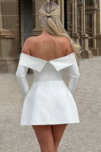 Off Shoulder Foldover Long Sleeve Pocket Flap A-Line Mini Dress