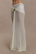 Mania Knit Hardware Detail Bell Sleeve Crop Top and Gathered Overlay Sash Stretch Maxi Skirt Set