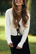 V Neck Bow Tie Front Elegant Sweater