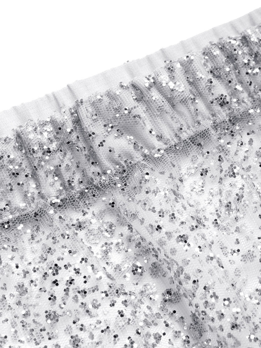 Beach Cover-up With Slits And Tie-up Shimmering Sequined Skirt