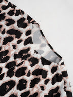 Three-quarter Sleeve Collar Leopard Print T-shirts