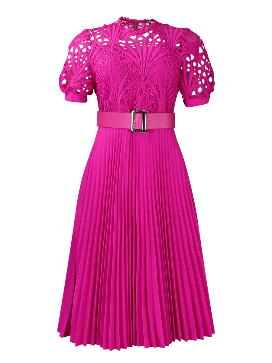 Short Sleeve Trim Lace Belts Mini&Short Dresses