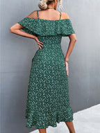 Off-the-shoulder Floral Print Sundress With Ruffles, Midi Length