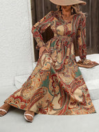 Floral Long Sleeve Square Collar Vacation And Leisure Maxi Dresses