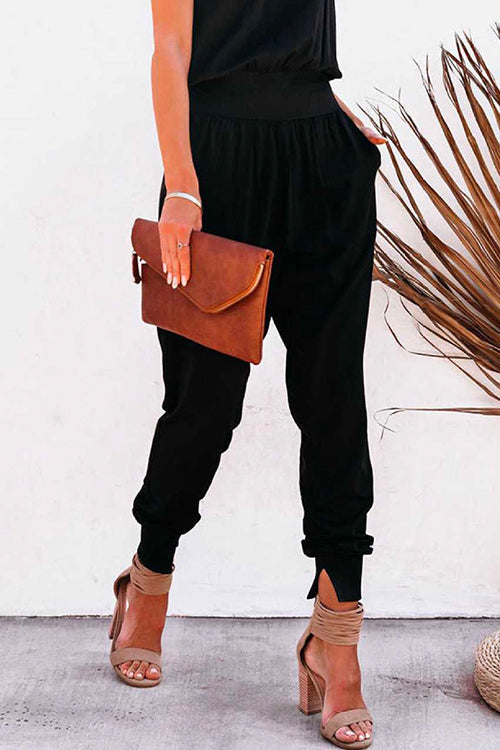 Solid Side Split Pockets Jogger Pants