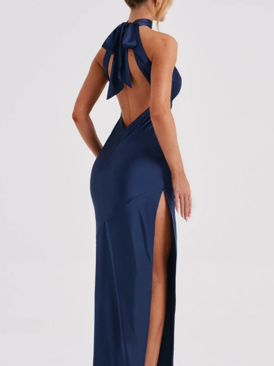 Halter Slits Satin Maxi Dresses