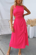 Sleeveless Cut Out Waist Slit A-line Maxi Dress