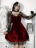Lace Velvet Long Sleeve Midi Dresses