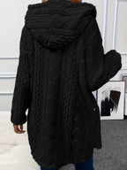 Hooded Solid Color Cardigan Button Long Sleeve Casual 3D Pattern Jackets