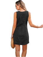 Sleeveless, Fitted Denim Button-down Short Dress With Patch Pockets