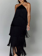 Halter Tassel Backless Cross Maxi Dresses