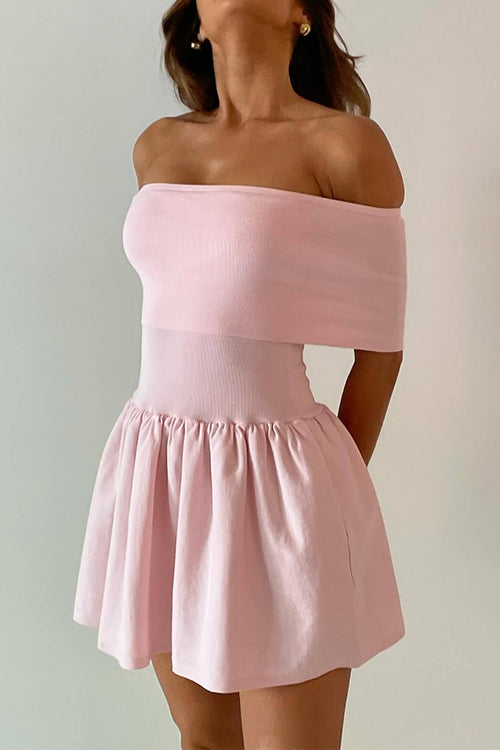 Off Shoulder Knit Ruffle Mini Dress