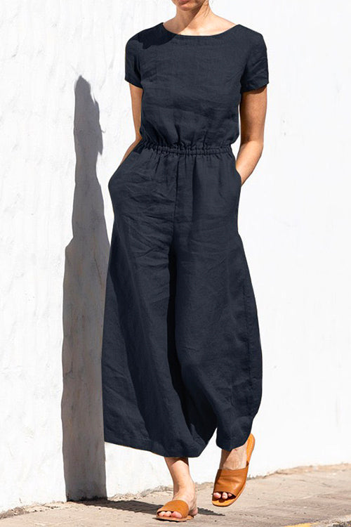 Short Sleeve High Waist Wide Leg Slouchy Jumpsuit