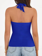 V-neck Halter Sleeveless Cross Metal Decoration Backless Jacket Camisoles Tank Tops