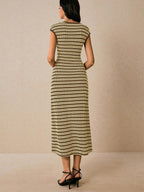 Striped Sleeveless Fitted Midi Dress