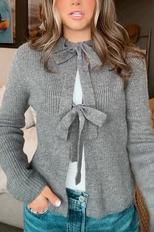 Crewneck Bow Knot Ribbed Knit Sweater