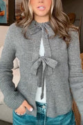 Crewneck Bow Knot Ribbed Knit Sweater