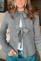 Crewneck Bow Knot Ribbed Knit Sweater