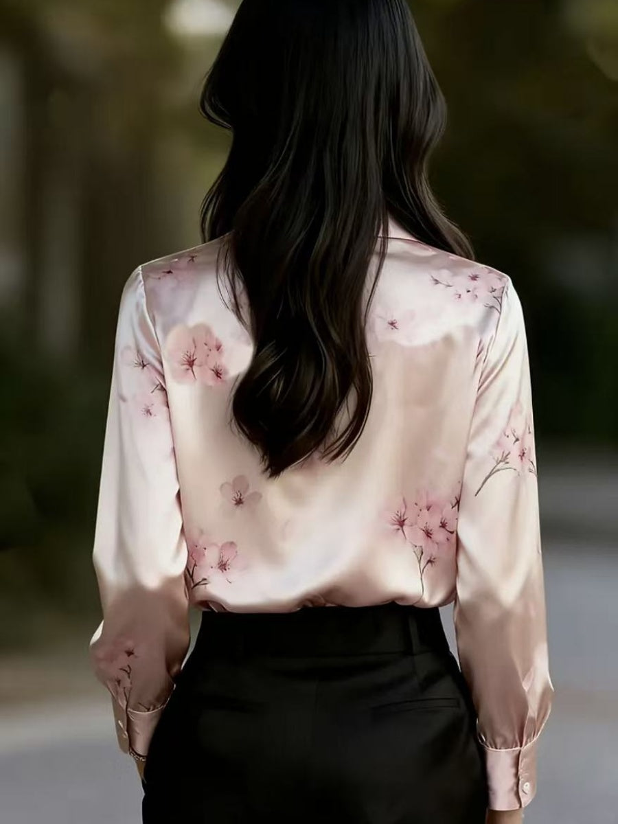 Printed Single-breasted Slim-fit Satin Casual Shirts