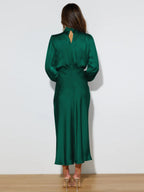 Satin Long Sleeve Zipper Solid Color Maxi Dresses